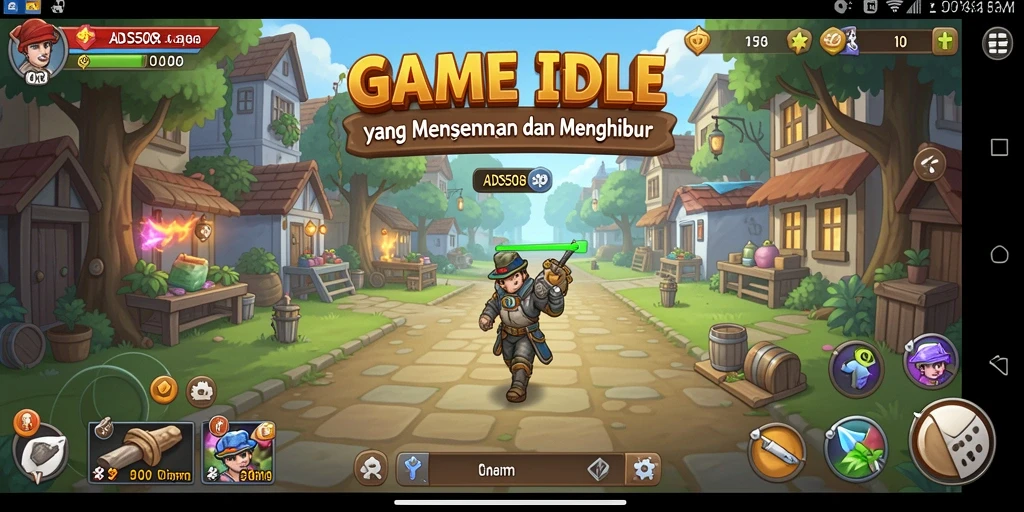 Screenshot gameplay Idle yang menunjukkan sumber daya yang berkembang.