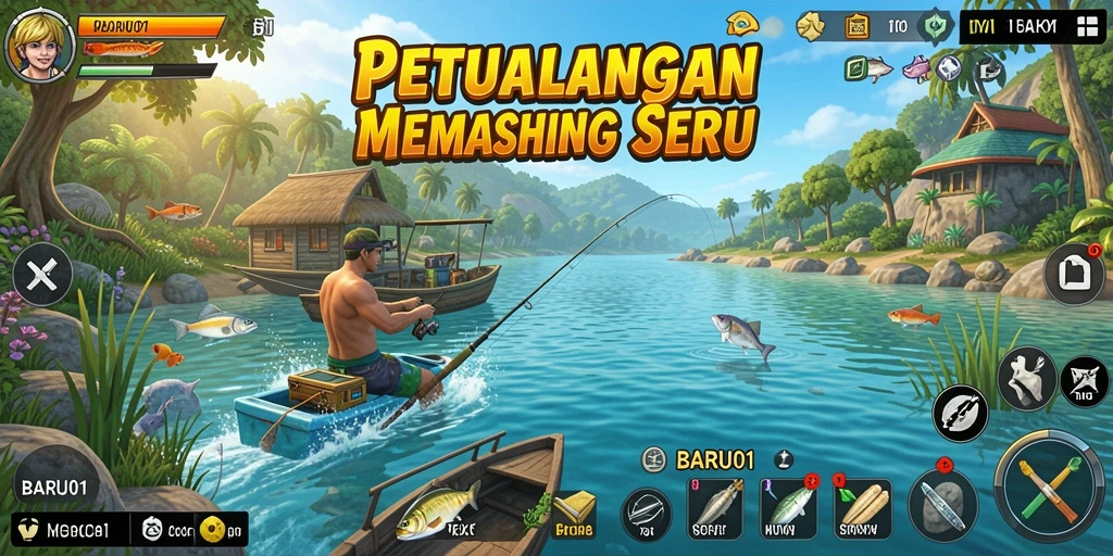 Tampilan gameplay BARU01 yang seru saat memancing.