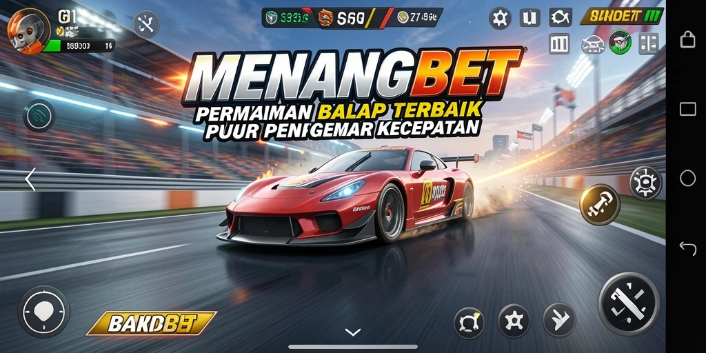 Tampilan gameplay mendebarkan dari MENANGBET saat balapan di lintasan.