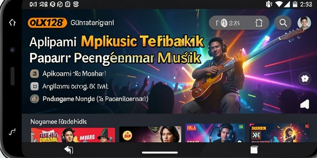 Tampilan screenshot OLX128 memperlihatkan antarmuka sederhana untuk menikmati musik.