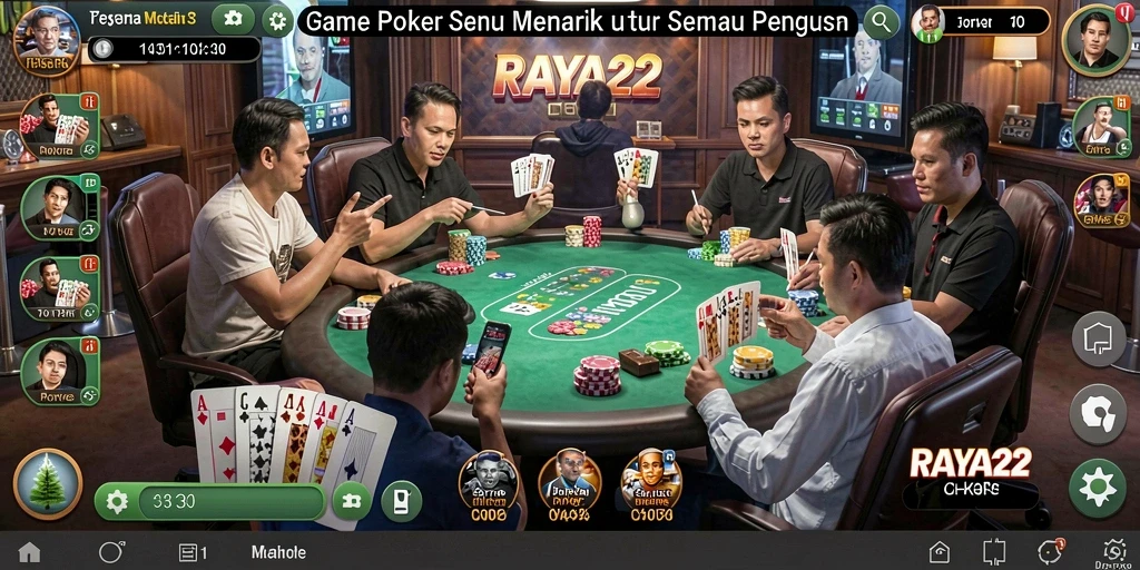 Tampilan gameplay seru di RAYA22 dengan kartu dan meja poker.